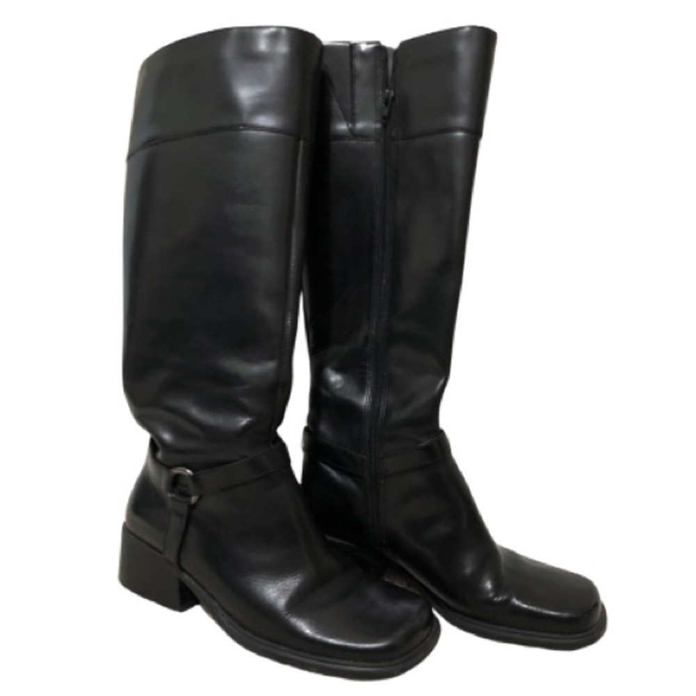 Bandolino Queman Black Leather Riding Boots 6M